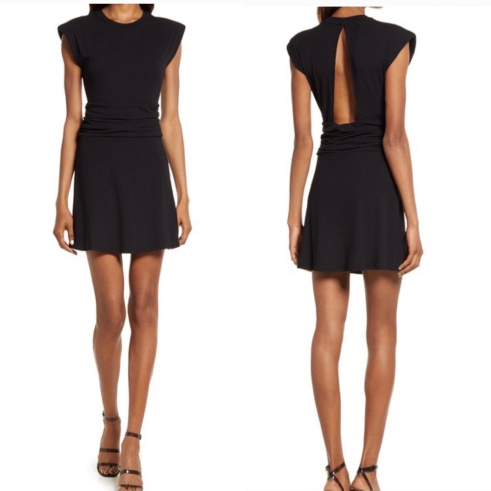 AFRM Jazlyn Ruched Black ribbed mini dress Size Small